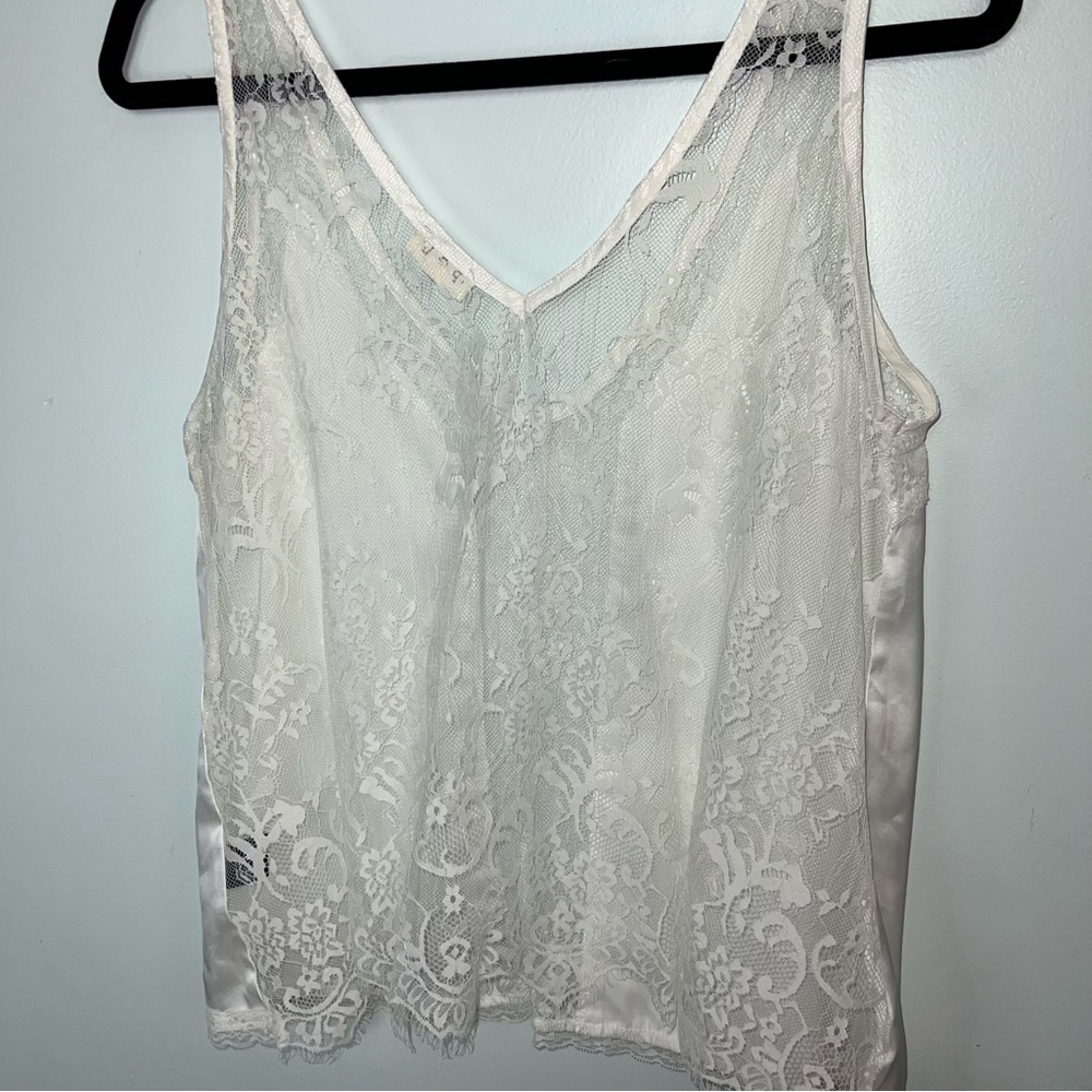 POL White Lace Satin Camisole Tank Top Size Small Romantic Sheer Y2K Layering - Picture 6 of 9